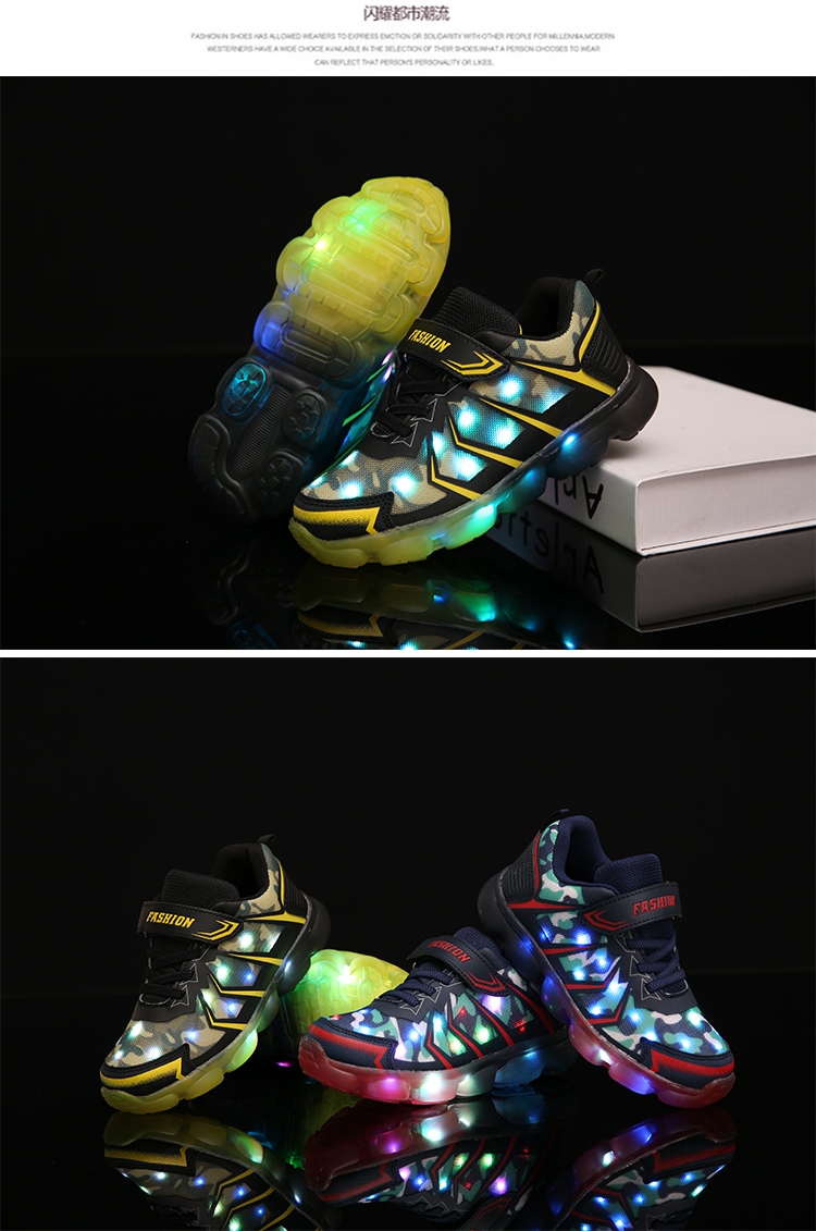 南威童鞋-充电LED七彩11种闪法鞋面鞋底灯鞋童鞋25-36