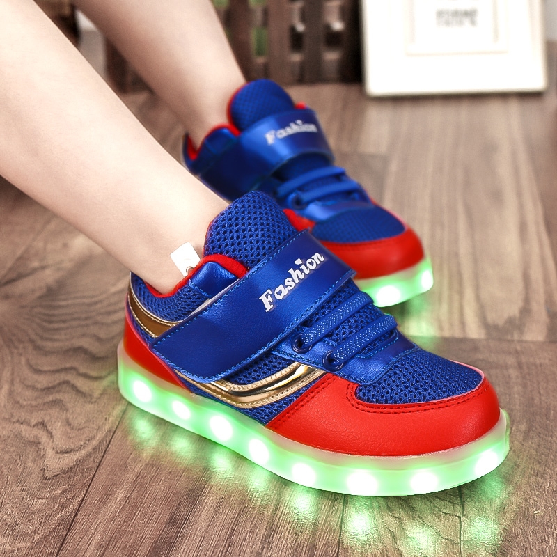 网面儿童灯鞋可充电11种灯色
