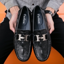 新品匠-豆豆鞋新款真皮鳄鱼纹H扣-H01和Z扣是Z02英伦潮