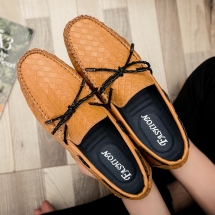 【锡兰王子】-豆豆鞋-H888新款潮流系带豆豆鞋摔纹优质牛皮