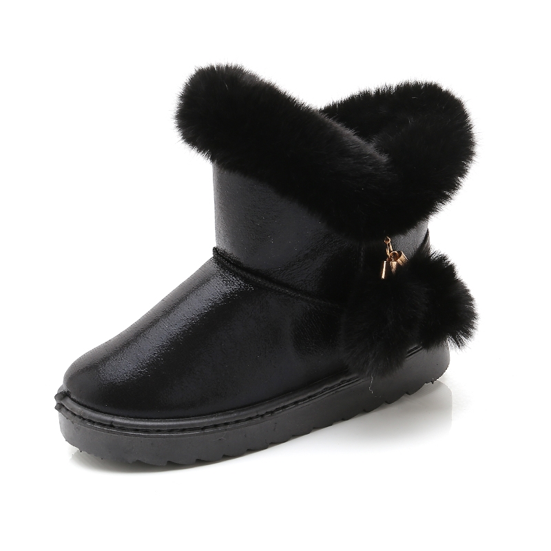 冬季女童新款PU鞋面加绒内里保暖防滑雪地靴