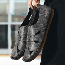 国锋夏季新款超纤鞋面橡胶底男休闲手工缝线凉鞋 P65