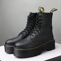 旭阳鞋业-1046，跨境电商爆款，厚底侧拉链荔枝纹真皮马丁靴