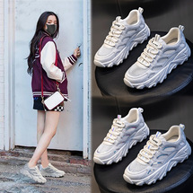 春夏季2021新款透網(wǎng)厚底老爹鞋女休閑跑步透氣真皮女鞋增高運動鞋