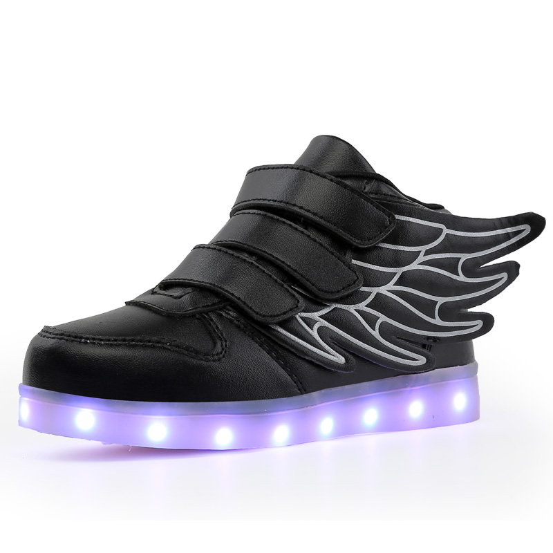 2021儿童运动鞋高帮翅膀鞋充电灯鞋七彩灯发光鞋LE运动童鞋