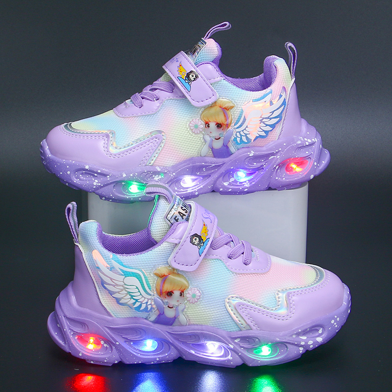 新款女童运动鞋儿童灯鞋七彩灯发光运动鞋宝宝网面透气跑步鞋