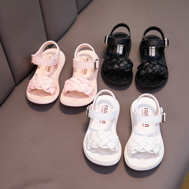 女童凉鞋2022夏季新款儿童甜美编织凉鞋女孩韩版软底公主鞋