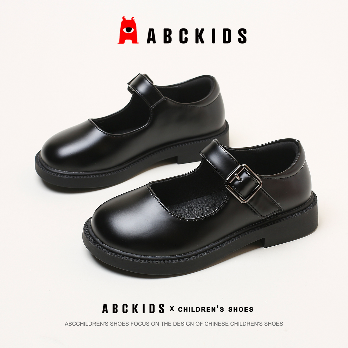 Abckids童鞋女童黑色小皮鞋春秋表演款英伦学生单鞋超软最