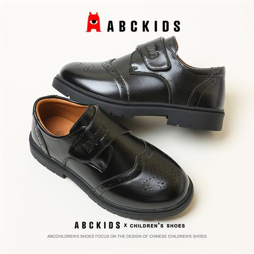 Abckids女童皮鞋英伦公主鞋春秋黑色演出鞋亮皮超软女童皮