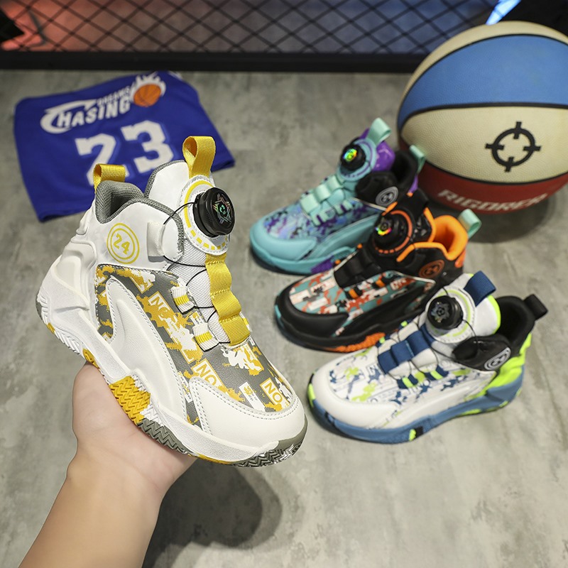 运动板鞋旋转纽扣方便童鞋