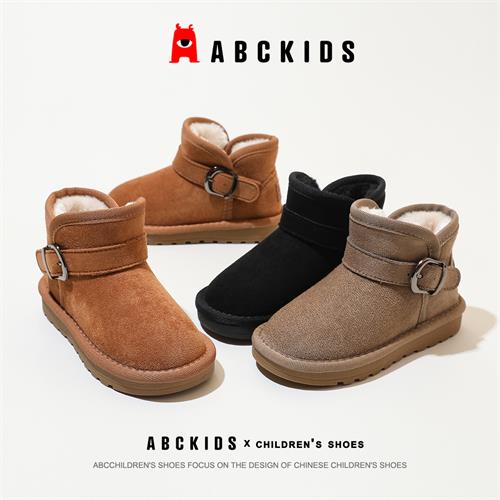 Abckids童鞋冬季大童雪地靴男女童大棉靴子保暖加绒加厚雪