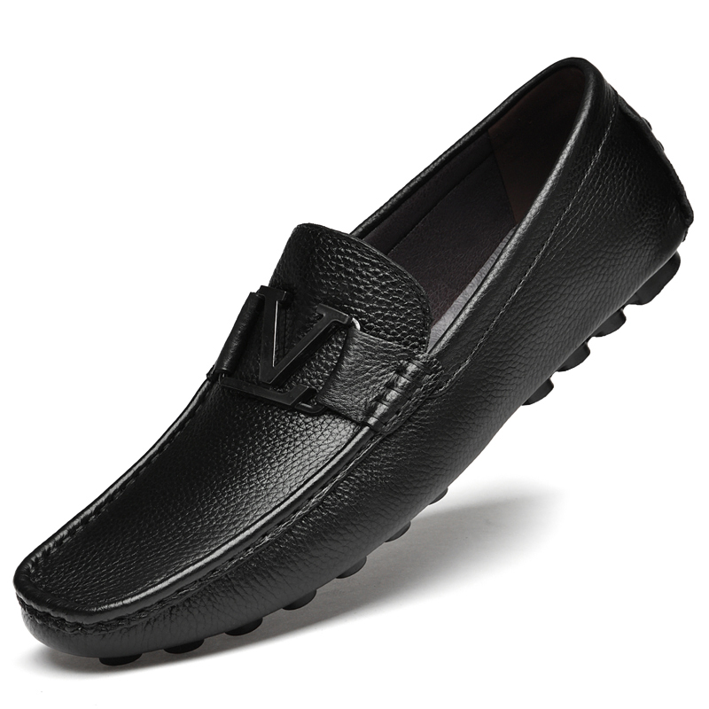 XHA2259头层牛皮 豆豆鞋  黑色 棕色 。黑色增高  