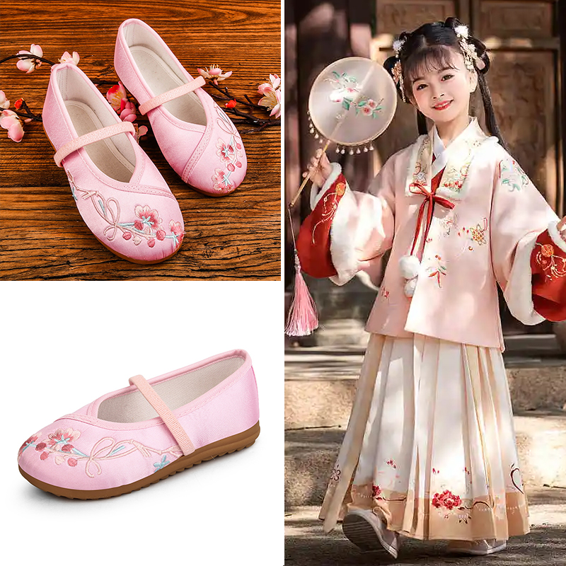 漢服女童古風(fēng)刺繡小布鞋休閑透氣鞋中國風(fēng)外貿(mào)跨境