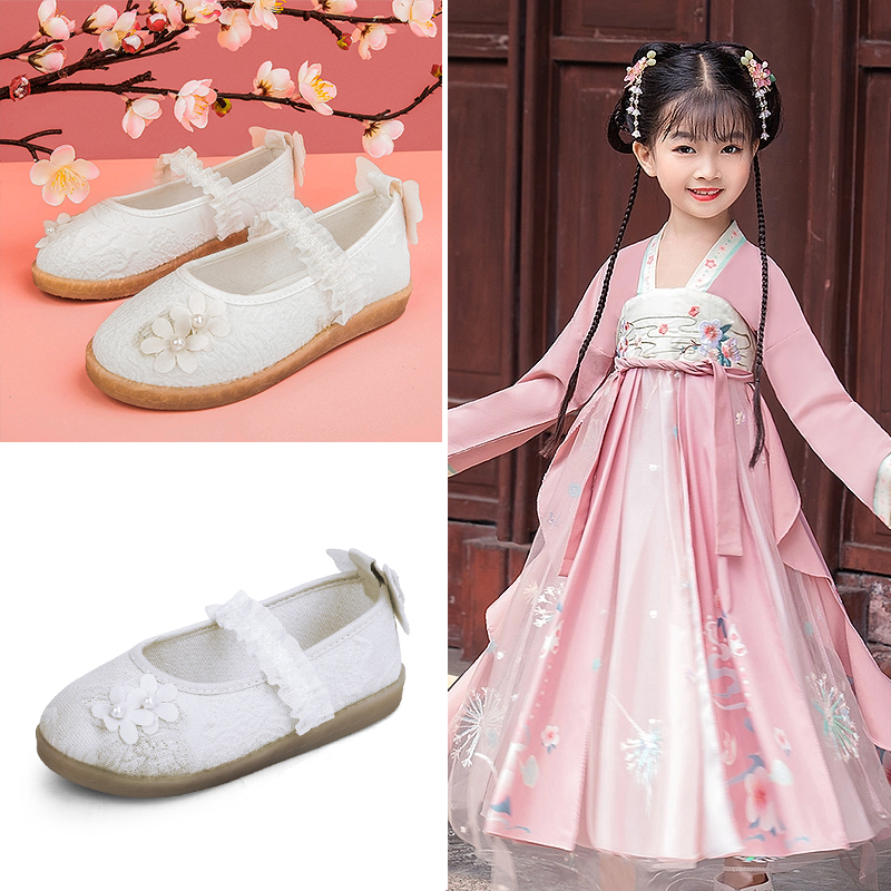 漢服女童鞋古風(fēng)刺繡小布鞋女孩休閑鞋表演節(jié)目鞋外貿(mào)跨境