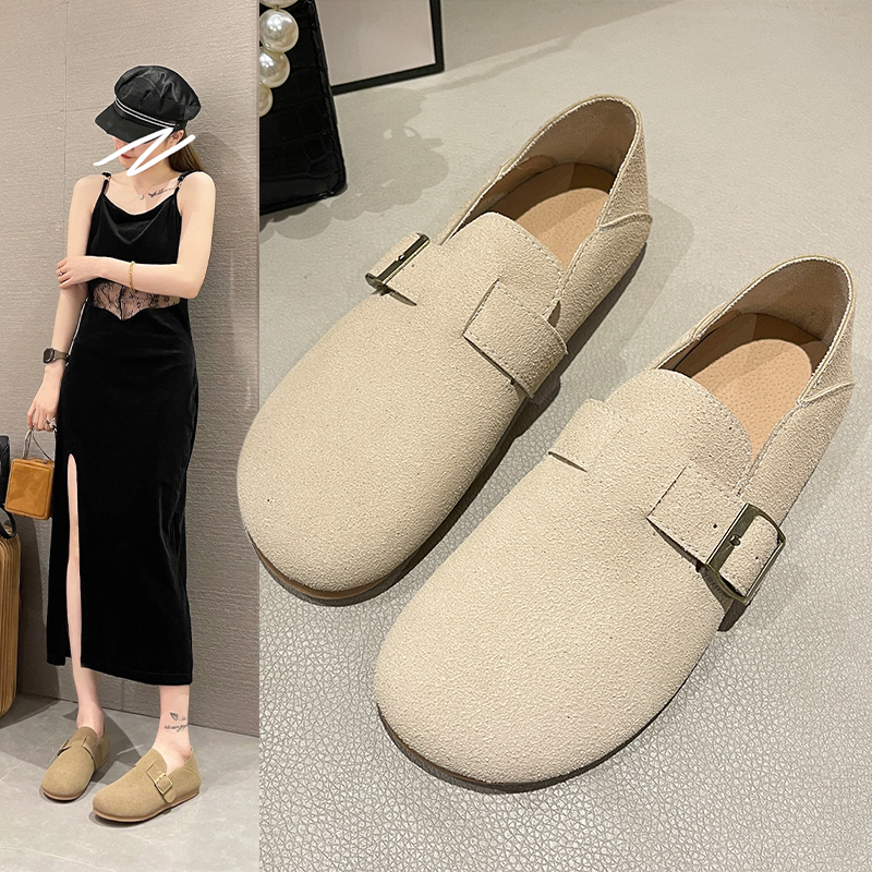 复古博肯鞋2023春季新款舒适平底软面休闲小皮鞋单鞋乐福鞋