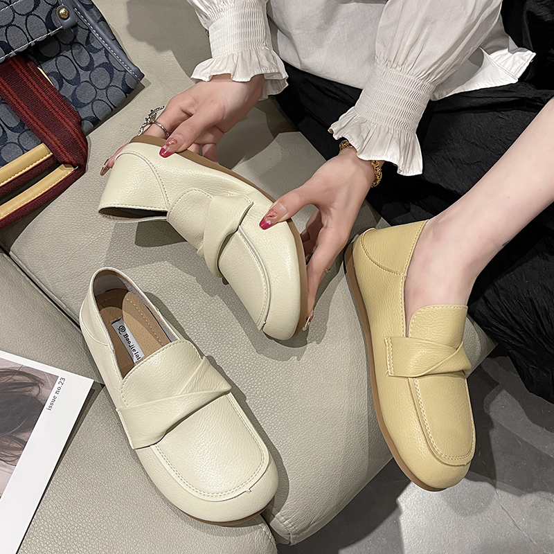 软底休闲豆豆鞋子女2023年春秋新款单鞋平底一脚蹬懒人上班穿