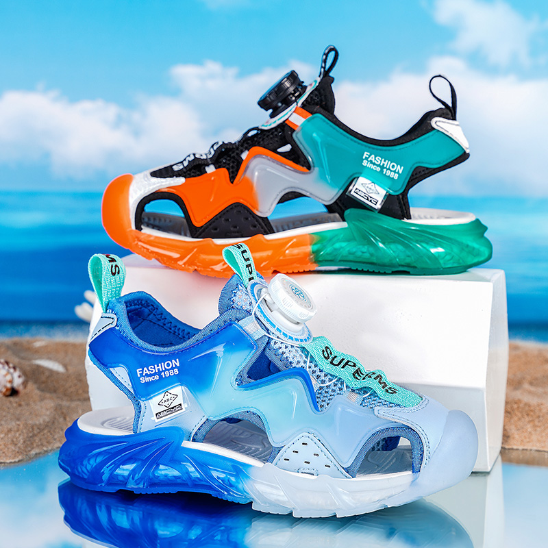 包头防撞旋转扣沙滩鞋，冰川蓝，熔岩橙（28-39）