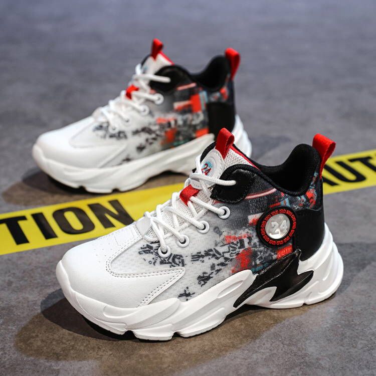 一件代发新款旋转扣网面儿童篮球鞋软底防滑跑步鞋