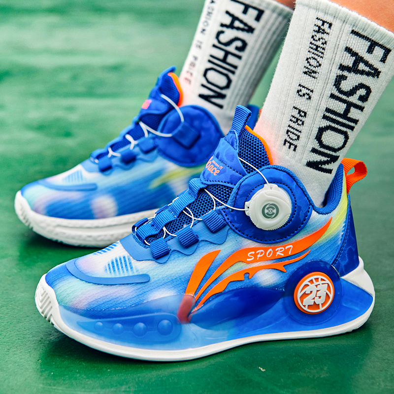 一件代发新款儿童篮球鞋男童网面旋转扣轻便防滑运动鞋