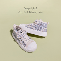迪士尼2023秋季新款高帮帆布鞋女孩透气休闲鞋防滑高帮板鞋