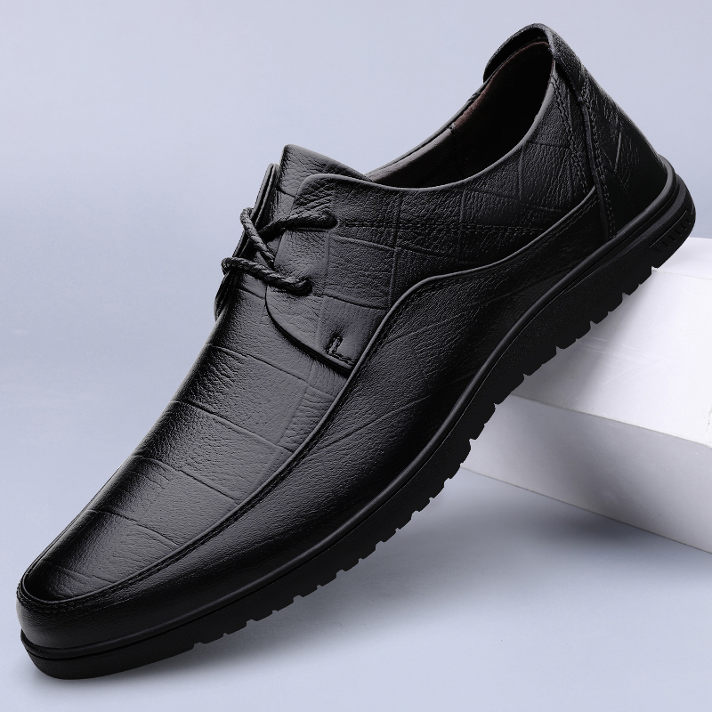 SGM6239头层时尚休闲皮鞋37-46黑色光面，黑色压花，