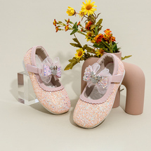 迪士尼女童公主鞋软底女孩皮鞋2023秋季儿童水晶鞋闪亮公主