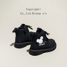 迪士尼儿童马丁靴2023秋冬新款女童走秀短靴子男童帅气户外