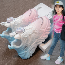 女童鞋子2023新款秋季儿童运动鞋女孩中大童小白老爹皮面旋转