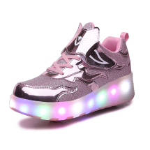 酷飞E67跨境外贸暴走鞋双轮儿童LED灯充电款滑轮鞋