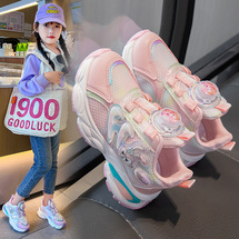 女童运动鞋2024新款大童儿童鞋子休闲鞋纽扣小女孩公主鞋防滑