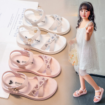 2024新款夏季凉鞋女童露趾学生公主凉鞋可爱小女孩鞋子粉色白