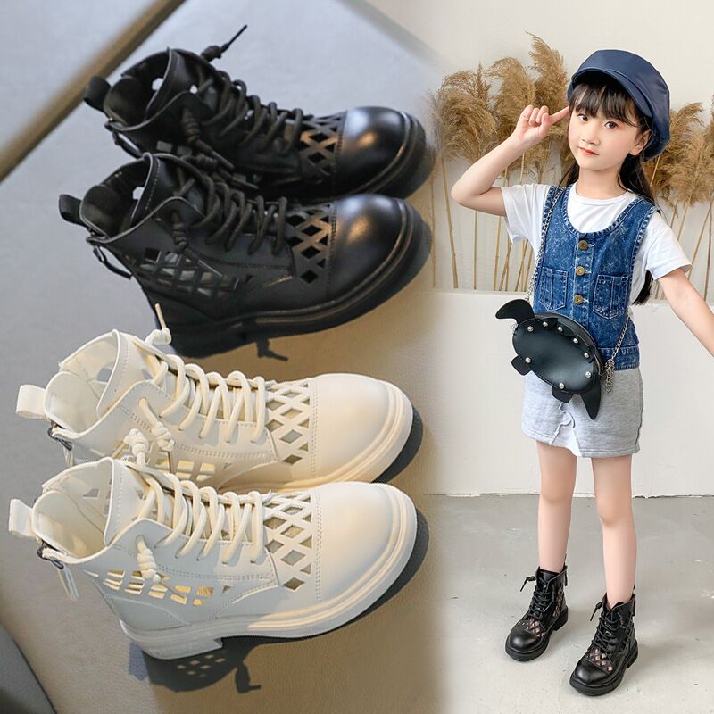 女童鞋春季2022年新款儿童马丁短靴子网靴夏季薄款镂空单靴潮
