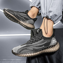 瑟跑男鞋飞织椰子鞋超轻爆米花底运动跑步鞋