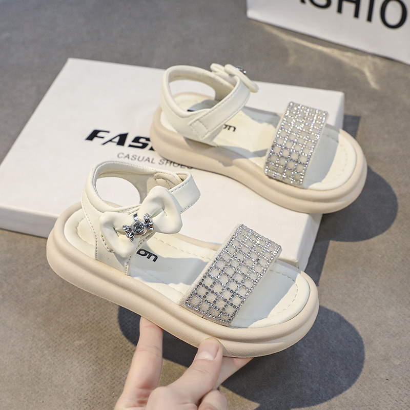 路誉童鞋M107夏季新款凉鞋优雅蝴蝶结镶砖公主鞋