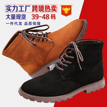 跨境马丁靴男真皮工装风短靴磨砂反绒皮工作靴子英伦百搭高帮男鞋