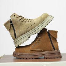 马丁靴男款2024新款真皮大黄靴复古厚底增高工装靴大头百搭高