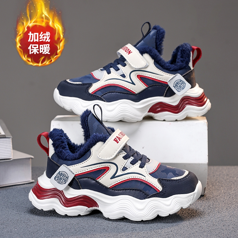 【了然鞋业】冬季加绒防水皮面儿童时尚保暖休闲运动鞋29-39