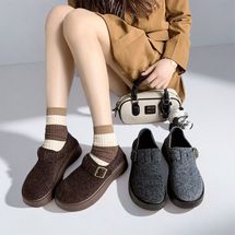 春秋季新款厚底毛毡勃肯鞋磨砂圆头单鞋35-40