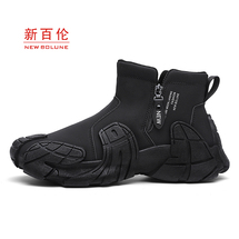 新百伦马丁靴男鞋春秋高帮防水防滑耐磨一脚蹬黑色工装休闲工作潮