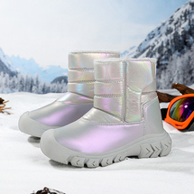 女童雪地靴冬季加绒加厚高筒皮面防水防滑大棉靴男女童包头雪地靴