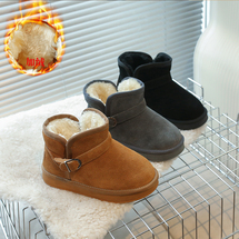 真皮秋冬季新款儿童加绒雪地靴情侣款保暖棉鞋亲子装时尚男女短靴