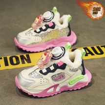 工厂直销2550-5纽扣加绒保暖棉皮面轻便跑步童鞋跨境P53