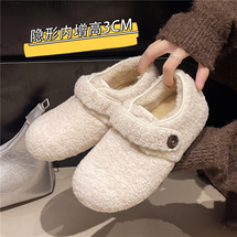 自然卷内增高勃肯毛毛鞋复古百搭纽扣魔术贴秋冬保暖棉鞋女休闲