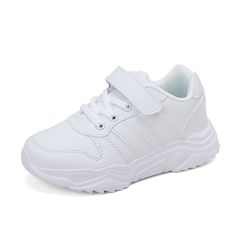 男女童运动鞋小白鞋纯色皮质鞋