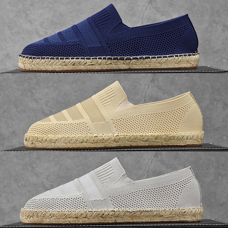 大码跨境亚麻渔夫鞋草编帆布男鞋