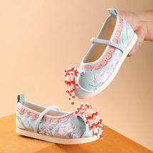 悦足A93 新款汉服鞋女童绣花鞋丝光+棉麻+MD25-36