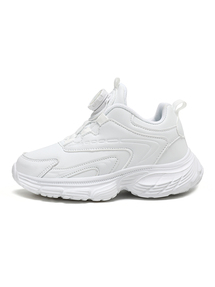 小白鞋春夏款透气网面旋转纽扣男童皮面防水校园运动鞋