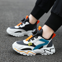 男童运动鞋夏季旋转纽扣跑步鞋防水皮面