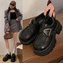 有视频魔术贴乐福鞋女2026新款厚底英伦JK小皮鞋增高6CM