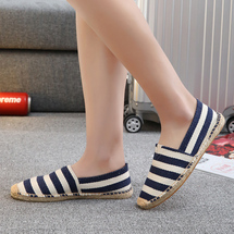 悦足8037 手工缝线亚麻鞋粗条纹麻底鞋草编帆布鞋35-44